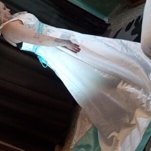 White and Blue Strapless Wedding Gown. Mori Lee Size 22